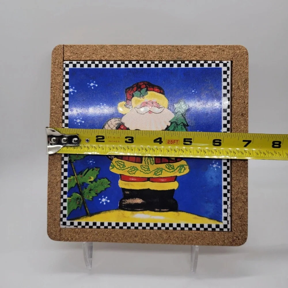 Vintage Christmas Santa Snowman Cork‎ Ceramic Trivets Set of 3 Holiday Decor
